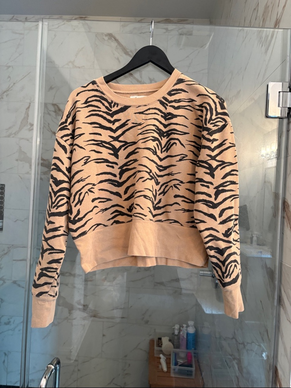 Madewell Beige and Black Tiger-Print Crewneck Sweater